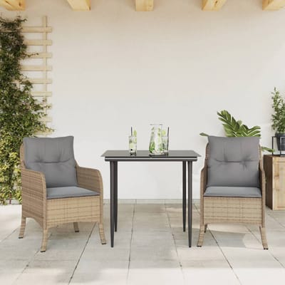 vidaXL - 3-delige - Tuinset - met - kussens - poly - rattan - beige