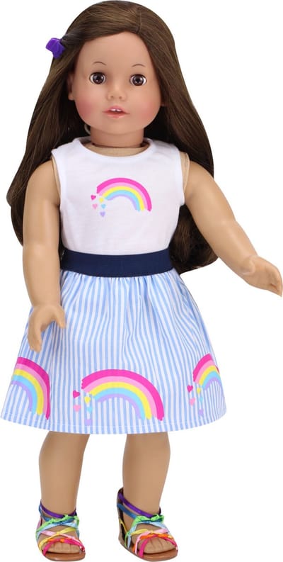 Sophia's Poppenkledingset voor Modepop - Shirt en Rok - Poppen Accessoires - Regenboog/Wit