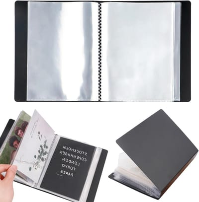 A6 Foto-opslagalbum met 40 pagina's; Organizer voor stickers, stempels en ansichtkaarten, 28.5 x 16.3 cm, zwart, ideaal voor creatief gebruik en scrapbooking