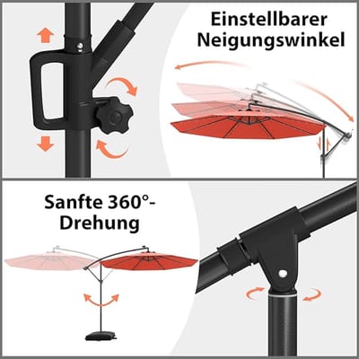 Tuinparasol 300 cm Windbestendig, Kantelbaar & Geventileerd – Ronde Terras- & Balkonparasol met Zwengel, UV-bescherming, Stabiel Metaal Frame, Beige/Koffiekleur – Afmetingen op aanvraag – Bellavero