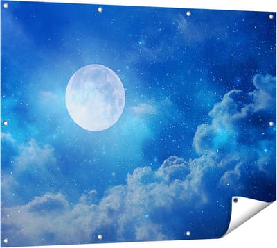Gards Tuinposter Volle Maan in de Blauwe Hemel met Sterren - 120x90 cm - Tuindoek - Tuindecoratie - Wanddecoratie buiten - Tuinschilderij