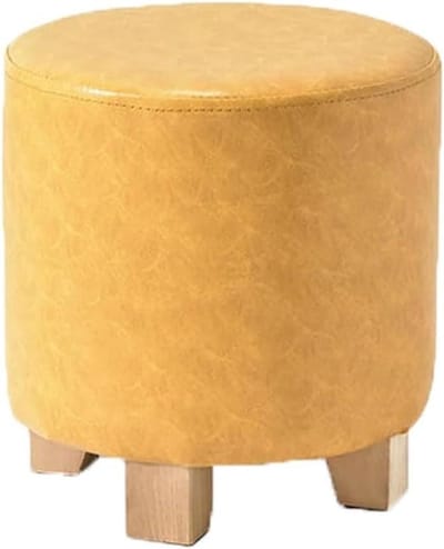 Houten voetenbankje - Ronde kruk - Schoenen wisselen - Massief beukenhouten poten - 29 x 30 cm - Geel