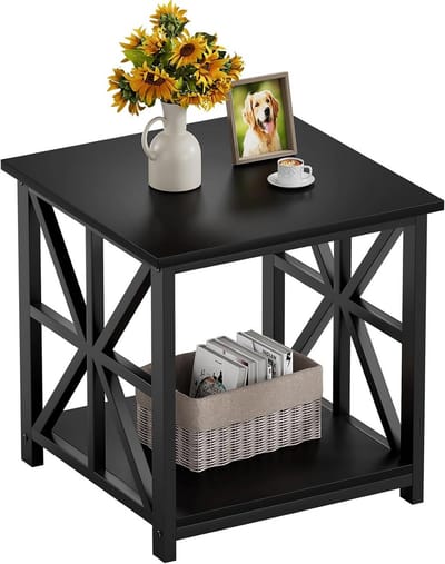 Eindtafel met Opbergplank - Bijzettafel Nachtkastje - Woonkamer Organiseren - 2-Tier Opbergruimte - 50 x 50 x 50 cm - Zwart