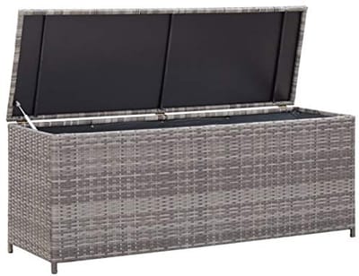 Tuinopbergbox als zitbank met dekzeil – Stijlvolle opbergkist van PE-rotan en stalen frame – 150 x 50 x 60 cm