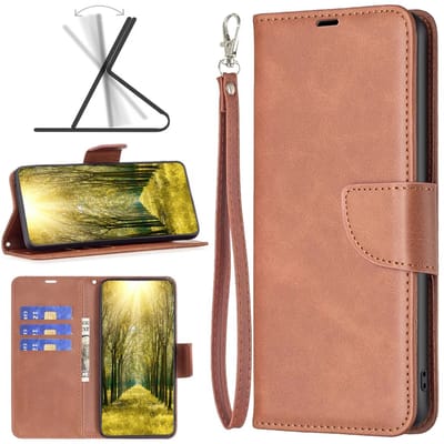 MobyDefend Hoesje - Geschikt voor iPhone 17 - Wallet Book Case Met Koord - Bruin
