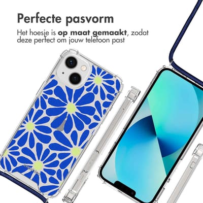 imoshion Hoesje - Geschikt voor Apple iPhone 13 - Design Hoesje met Koord - Cobalt Blue Flowers Connect