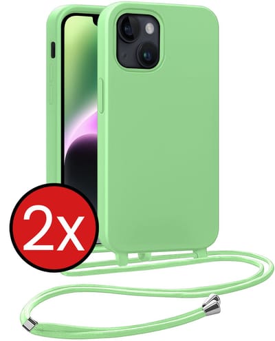 Hoesje Geschikt voor iPhone 13 Mini Hoesje Siliconen Case Met Koord - Hoes Geschikt voor iPhone 13 Mini Hoesje Backcover Met Telefoonkoord - Groen - 2 PACK