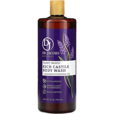 Dr. Jacobs Naturals, Gel douche riche en plantes de Castille + Huile essentielle de lavande, 940 ml (946ml) blue