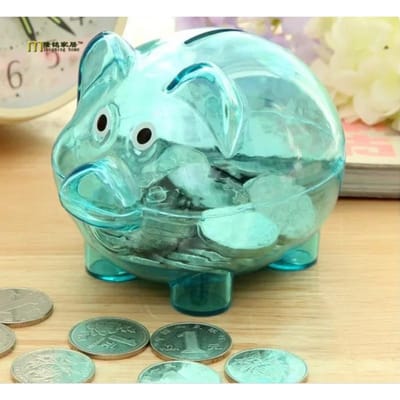 1 ST Candy Transparante Plastic Geld Besparende Doos Koffer Munten Spaarvarken Cartoon Varken Vormig blue