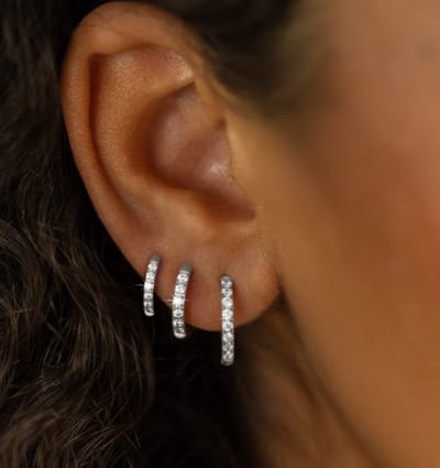 3 delige set oorringen met steentjes I 8-10-12 mm | Stainless Steel Zilver