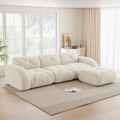 REDOM - Modulaire 3-zits Frameloze Bank - Flexibele lounge opstelling voor woonkamer - Chenille - Wit - 281 x 171 x 76 cm