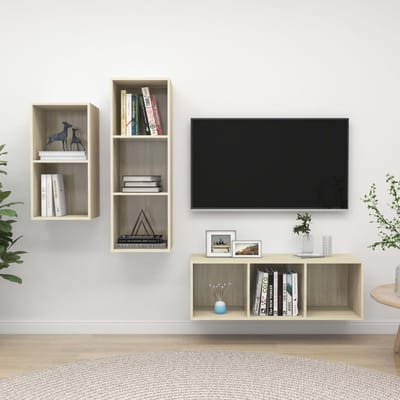 vidaXL - 3-delige - Tv-meubelset - bewerkt - hout - sonoma - eikenkleurig