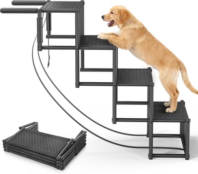 Honden Opstapladder - Honden Trappetje - Veilig Instappen - Stevig Aluminium Frame - 97.5 cm Hoog - Zwart