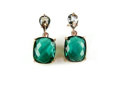 Oorringen Model Rectangle oorringen oorbellen roos goud verguld gezet met groene en blauwe steen