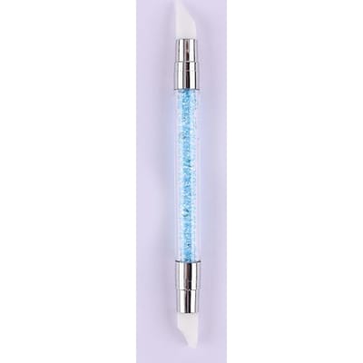 Stylo à ongles en silicone à double extrémité, pinceau à ongles, miroir, poudre pailletée, peinture par points, stylo à ongles, outils de manucure bleu