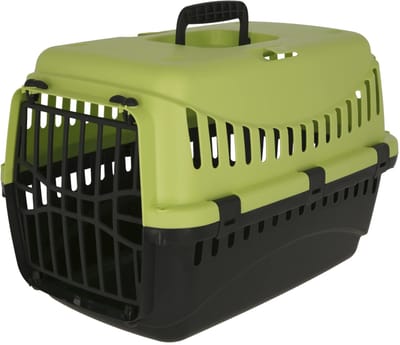 Transportbox voor kleine huisdieren, katten, honden, konijnen tot 10 kg, van kunststof, 45 x 30 x 30 cm, taupe, crème