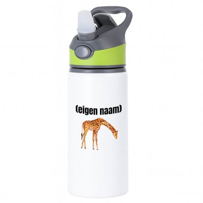Hacebo® - giraffe met eigen naam waterfles met rietje groen - Giraffe - giraffe liefhebbers - dieren liefhebber - leuk cadeau voor iemand die houdt van giraffen - cadeau - kado - water fles - 650ML