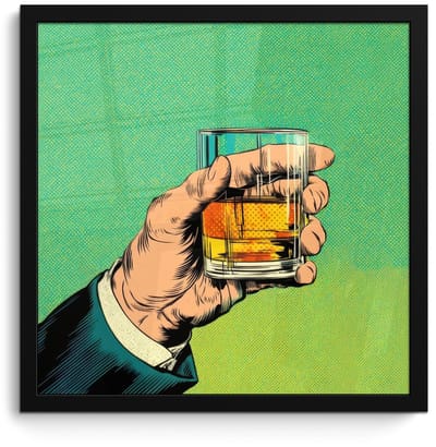Poster in lijst - Fotolijst 40x40 cm - Posters - Whisky - Glas - Hand - Groen - Posterlijst zwart - Decoratie - Wanddecoratie woonkamer - Muurdecoratie slaapkamer - Kerstversiering - Kerstdecoratie voor binnen - Kerstmis