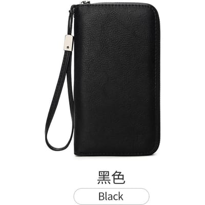 RFID minimalistische multifunctionele lange portemonnee, PU pickup tas met rits, polsbandtasje voor dames mobiele telefoon black