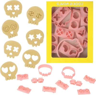 Halloween koekjessnijders set met 3D schedels en motiefstempels - 10 stuks