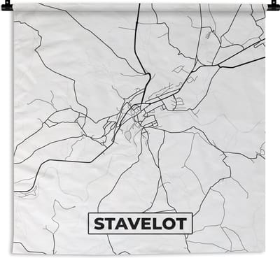 Wandkleed - Wanddoek - Stadskaart – Plattegrond – België – Zwart Wit – Stavelot – Kaart - 180x180 cm - Wandtapijt