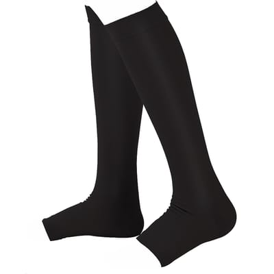 Ademende Kuitcompressie Sleeves Toeless Sokken tot Halve Kuit voor Hardlopen Sport Fitness L zwart