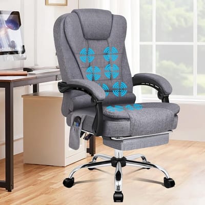 Ergonomische Bureaustoel - Comfort Stoel - Thuiswerken Kantoor - 8-Punts Massagefunctie - Max 180kg - Grijs Linnen