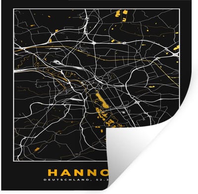 Muurstickers - Sticker Folie - Hannover - Goud - Stadskaart - Plattegrond - Kaart - Duitsland - 100x100 cm - Plakfolie - Muurstickers Kinderkamer - Zelfklevend Behang XXL - Zelfklevend behangpapier - Stickerfolie