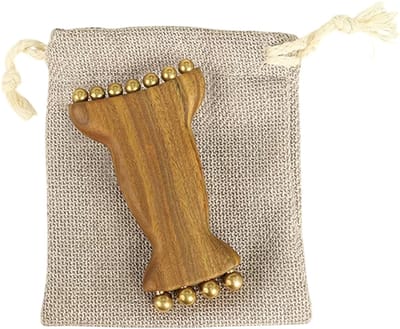 Lymfedrainage Massage Tool – Houten Handmassage Schraper met Messing Kralen voor Gezicht, Lichaam & Spierontspanning - Bruin