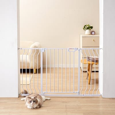 VEVOR Deur Veiligheidshek, Slagboom Traphek, 749-1346mm Breedtebereik Kinderhek, Huisdierhek, Traphek, Dubbelzijdig Draaihek 762mm Hoogte, Wit Babyhek Geen Boren Vereist