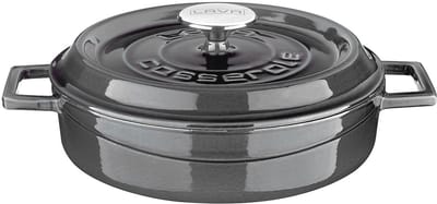 LAVA Geëmailleerde Gietijzeren Braadpan met Deksel - Ø 24 cm - 2,47 L - Geschikt voor Inductie en Oven - Grijs