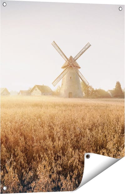Gards Tuinposter Windmolen in het Veld - 60x80 cm - Tuindoek - Tuindecoratie - Wanddecoratie buiten - Tuinschilderij