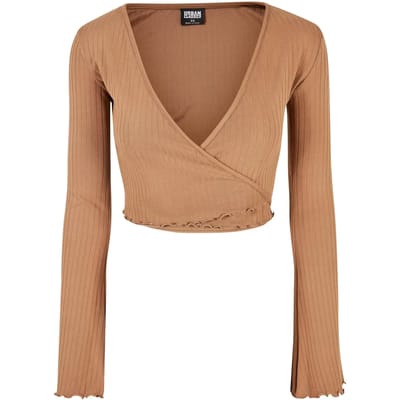 Urban Classics - Cropped Rib Wrapped Longsleeve top - XL - Bruin