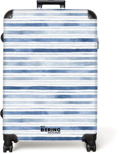 NoBoringSuitcases.com® - Koffer groot - Reiskoffer lichtgewicht - Strepen patroon blauw - Rolkoffer met 4 wielen - Grote trolley XL - 98 liter bagage