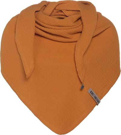 Knit Factory Liv Gebreide Omslagdoek - Driehoek Sjaal Dames - Katoenen sjaal - Zomersjaal - Luchtig en zacht - Zomer stola - Roest - Rood - Duurzaam - 190x85 cm - 100% Biologisch katoen
