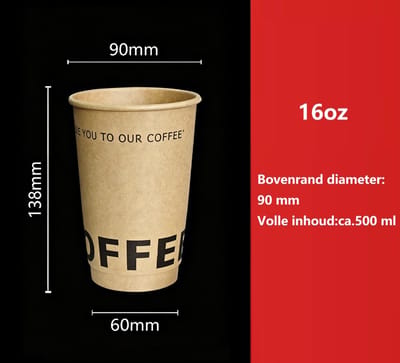 ATXANC Dubbelwandige Koffiebekers van Papier 16 oz (500 ml) – 100 Stuks – Ø90 mm – Geïsoleerde Wegwerp Bekers voor Warme Dranken, Koffie en Thee