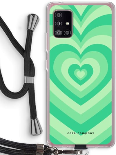 Case Company® - Hoesje met koord geschikt voor Samsung Galaxy A51 5G hoesje met Koord - Hart Groen - Telefoonhoesje met Zwart Koord - Bescherming aan alle Kanten en Over de Schermrand