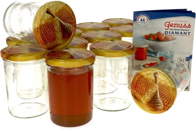 Set van 12 potten 435 ml Carino To 82 deksel met honingraat incl. Diamant Gelierzauber receptenboekje