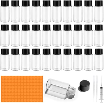 30 Stuks Lege Glazen Flesjes van 5ML voor Essentiële Olie, Aromatherapie, Parfum en Massageolie Mix