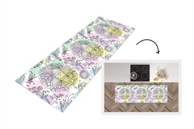 Keukenloper - Loper keuken - Meiden - Bloemen - Sterretjes - Patronen - 150x50 cm - Keukenloper vinyl