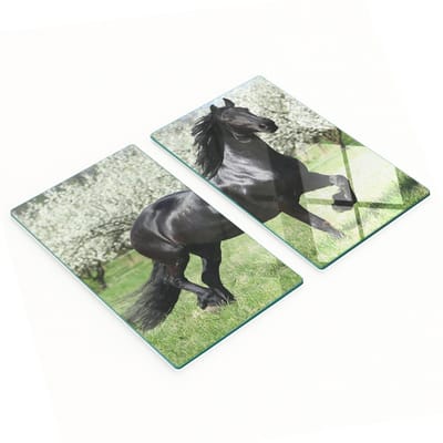 Decoratieve glazen snijplanken voor in de keuken met paarden- en bloemenmotief, 2x30x52 cm