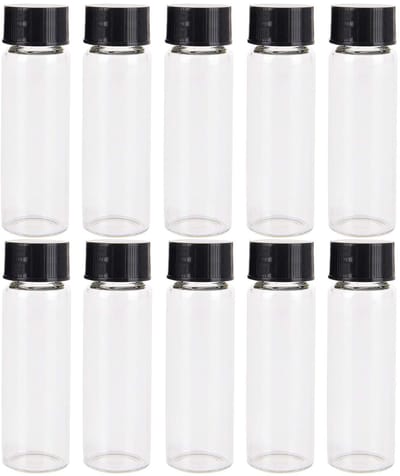 Dailygoods- Glasfles 30ml - 25 Stuks - Borosilicaatglas - Zwarte Schroefdop - Lab Vials - Cosmetische Container - Lekvrij - Samplefles