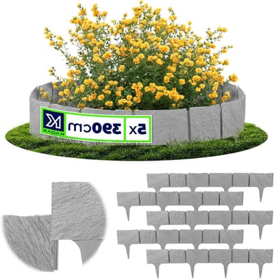 Gazonrand Kunststof - Bloembedomranding Perkbegrenzing - Tuin Afbakenen - Steenlook Design - 78 cm - Grijs