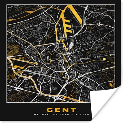Poster Gent - Stadskaart - Plattegrond - Goud - Kaart - 100x100 cm XXL