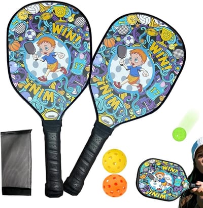 Padelrackets Set - Houten Rackets - Familie Spel - Antislip Grip - 2 Rackets 2 Ballen - Natuurlijk Hout