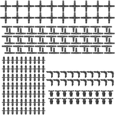 Kit de raccords d'irrigation goutte à goutte, 250 pièces, connecteurs barbelés compatibles avec de l'eau de 1/4 pouces 200pcs