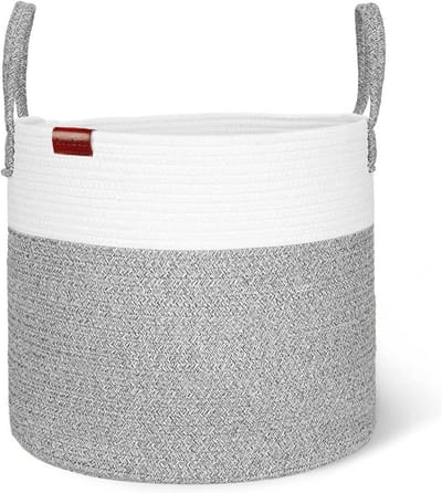 Katoenen touw wasmand - Opvouwbare opbergmand voor speelgoed en meer - Grijs - 38 x 35 cm