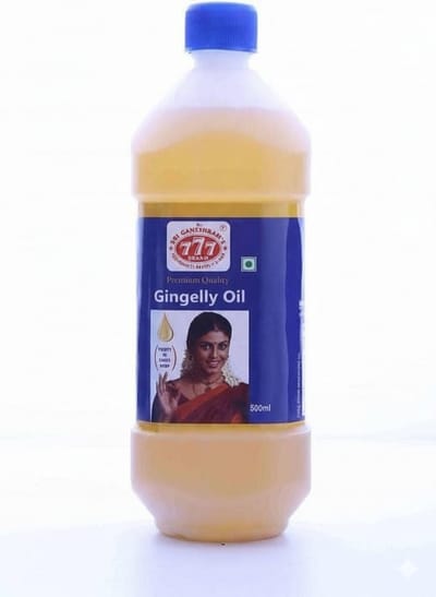 777 Gingelly Cold Pressed - 500ml Gerijpte basisolie voor massage, ayurveda, huid- en haarverzorging met Kajal Sticker