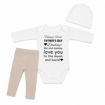 Set met baby romper tekst voor meisje of jongen cadeau papa eerste vaderdag grijs56