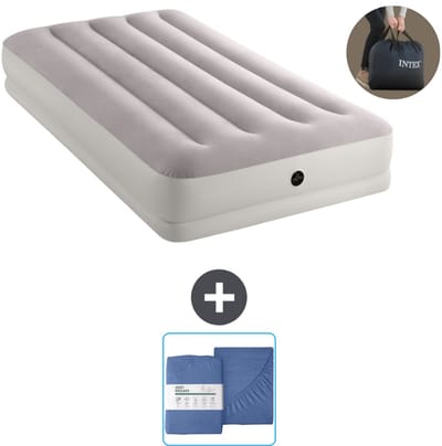 Intex Luchtbed - 1-Persoons - 99 x 191 x 30 cm - Grijs - Inclusief pomp en Hoeslaken